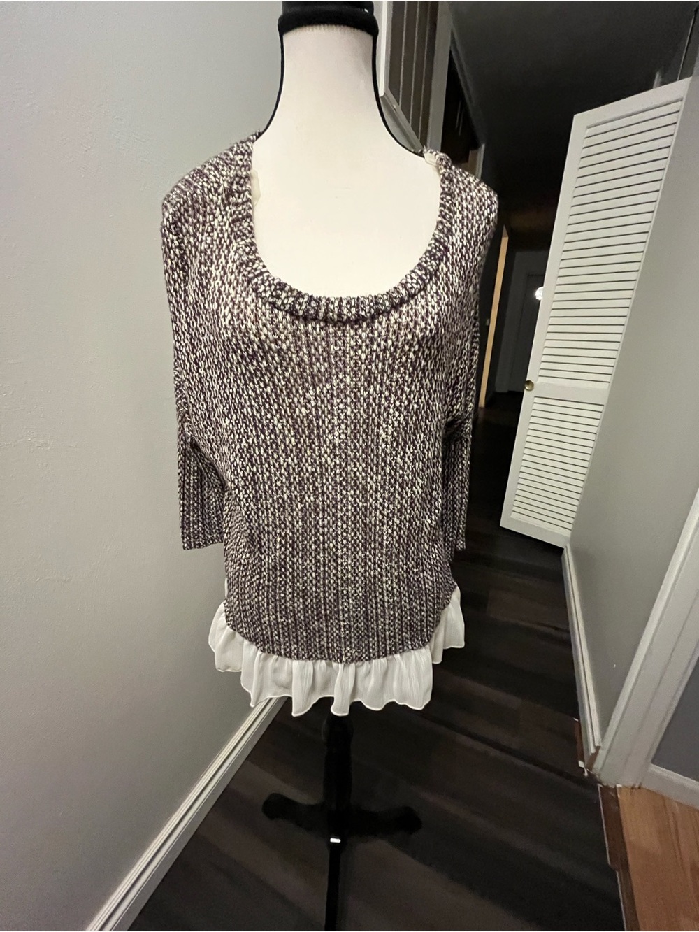 About A Girl Marled Brown & Cream Scoop Neck Sweater with Ruffle Hem